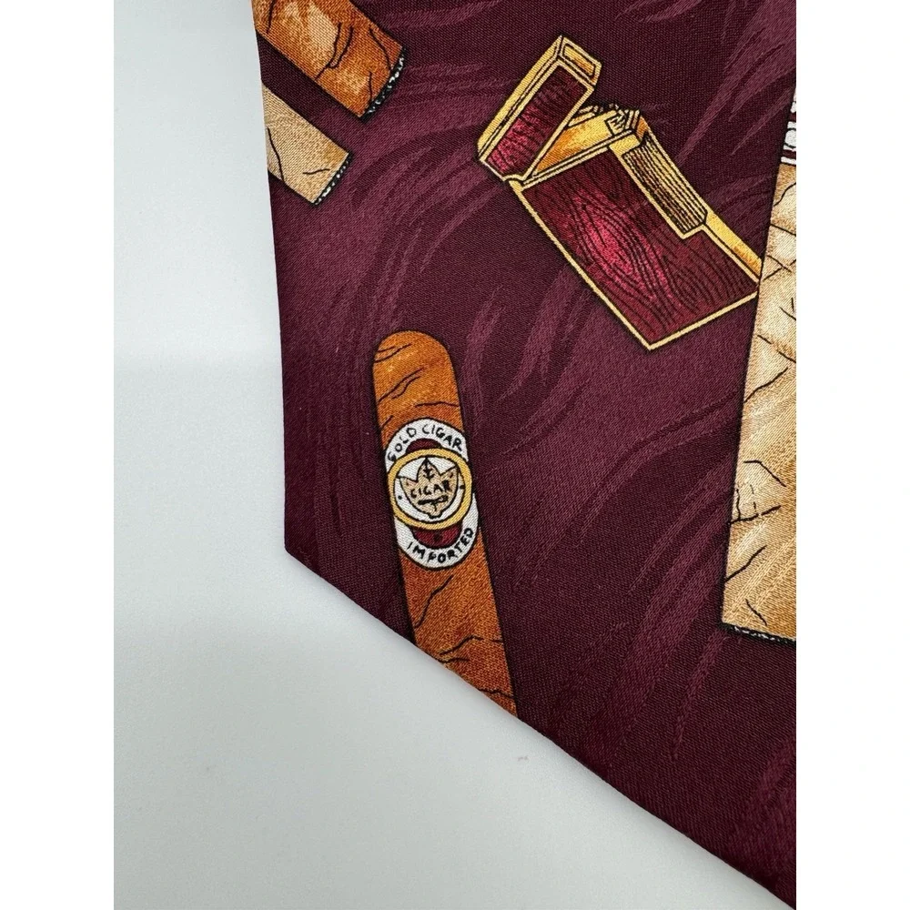 Stafford Silk Tie Burgundy Cigars & Lighter Novelty Necktie‎ Mens Classic